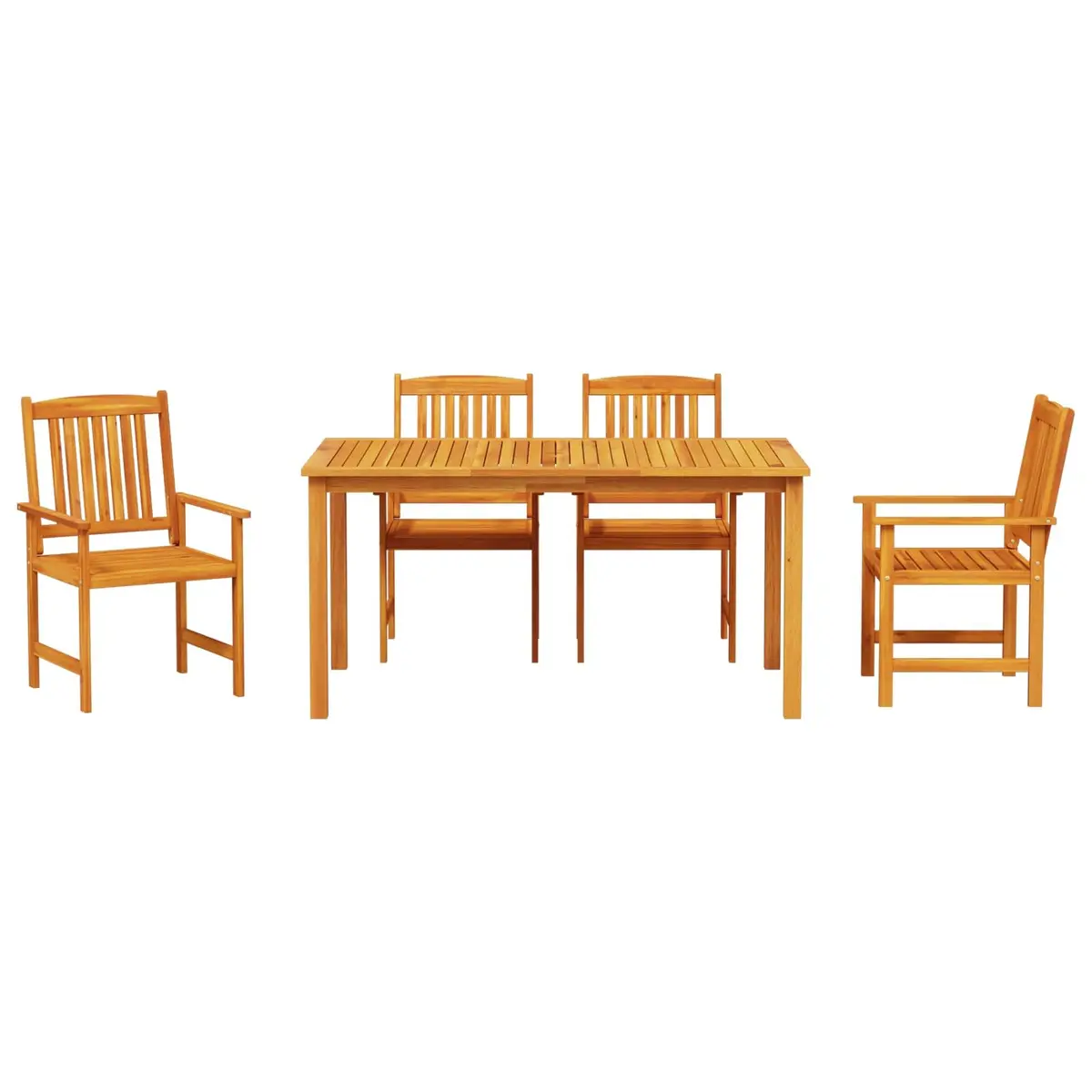 Garden Dining Set Brown 5 Pieces Solid Acacia Wood Outdoor Table Chairs