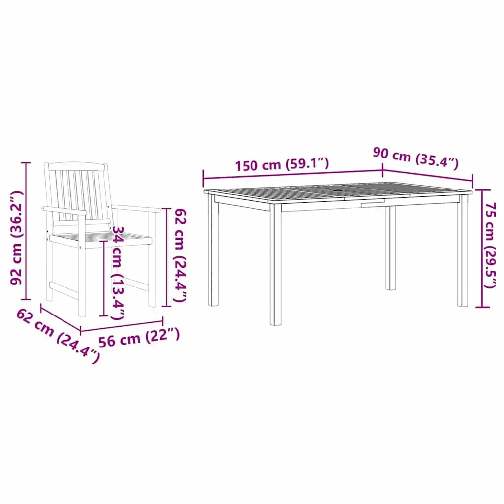 Garden Dining Set 7 Piece Outdoor Furniture Brown Wood Table Chairs Patio