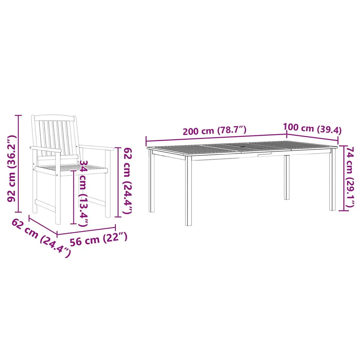 Garden Dining Set 7 Pieces Brown Solid Acacia Wood Outdoor Furniture Patio Table