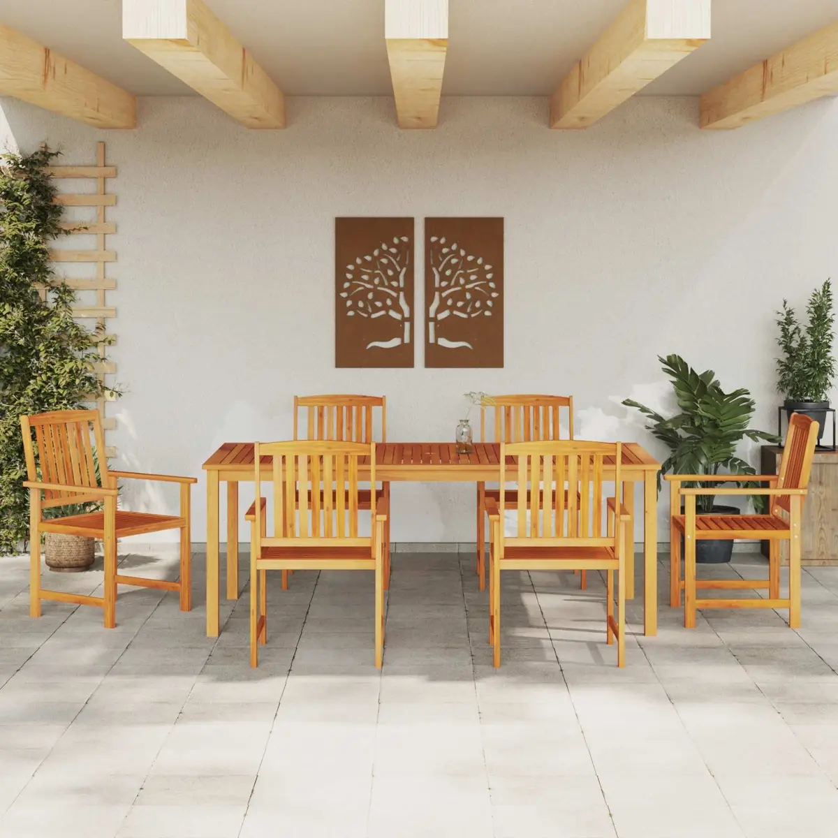 Garden Dining Set 7 Pieces Brown Solid Acacia Wood Outdoor Furniture Patio Table