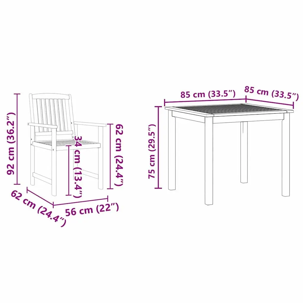 Garden Dining Set 3 Pcs Brown Outdoor Furniture Acacia Wood Table Chairs
