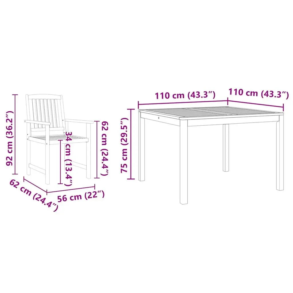 Garden Dining Set Brown 5 Piece Solid Acacia Wood Outdoor Furniture Patio Table