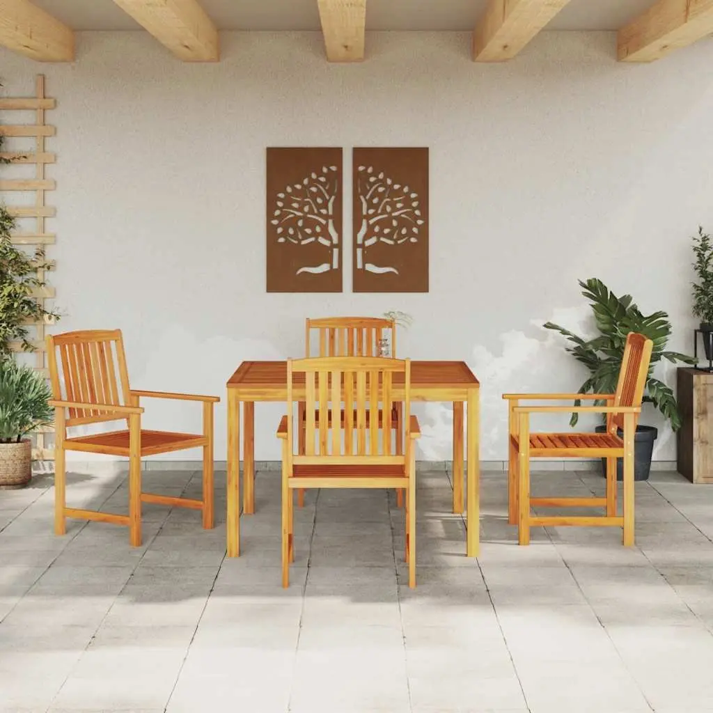 Garden Dining Set Brown 5 Piece Solid Acacia Wood Outdoor Furniture Patio Table