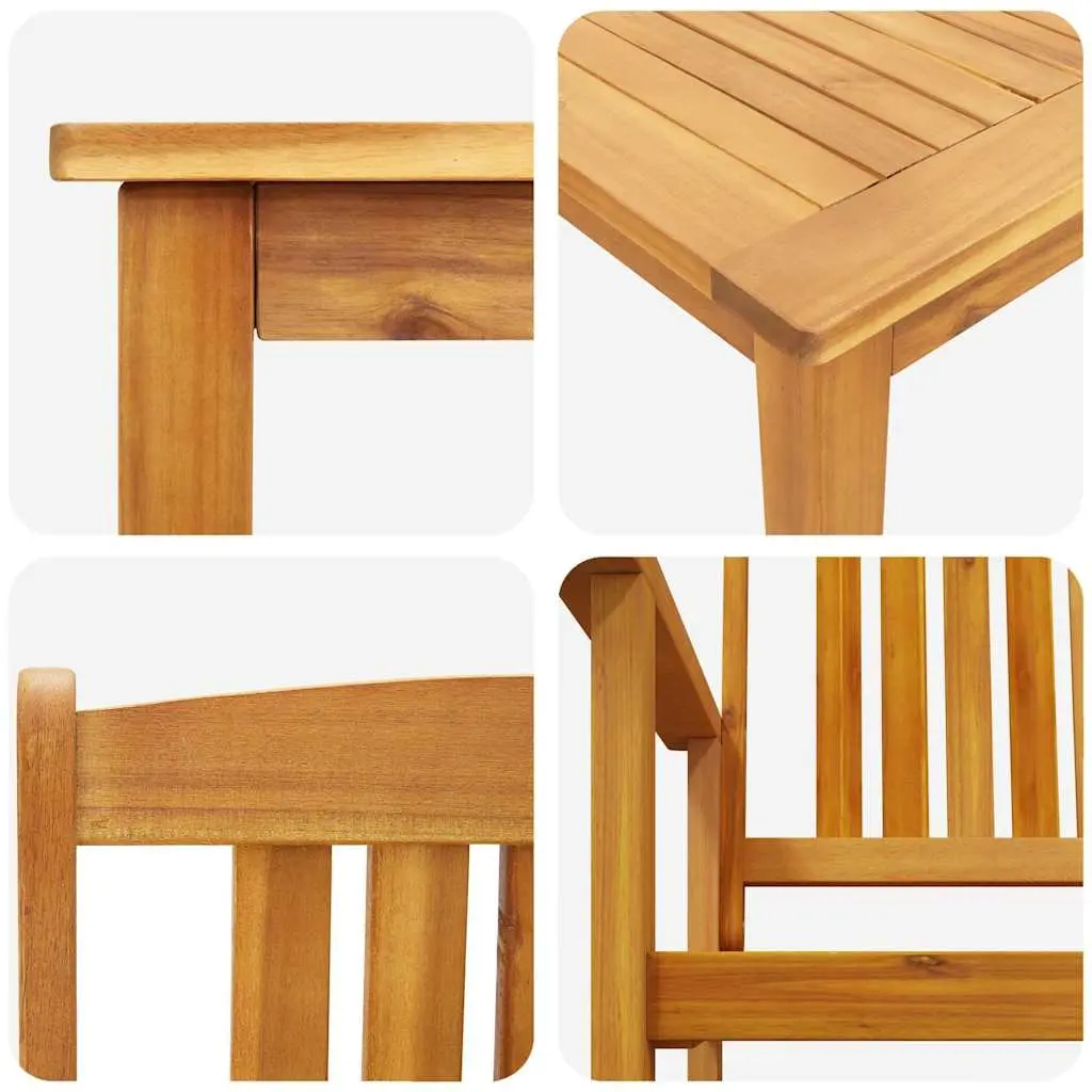 Garden Dining Set Brown 3 Piece Solid Acacia Wood Outdoor Furniture Table Chairs