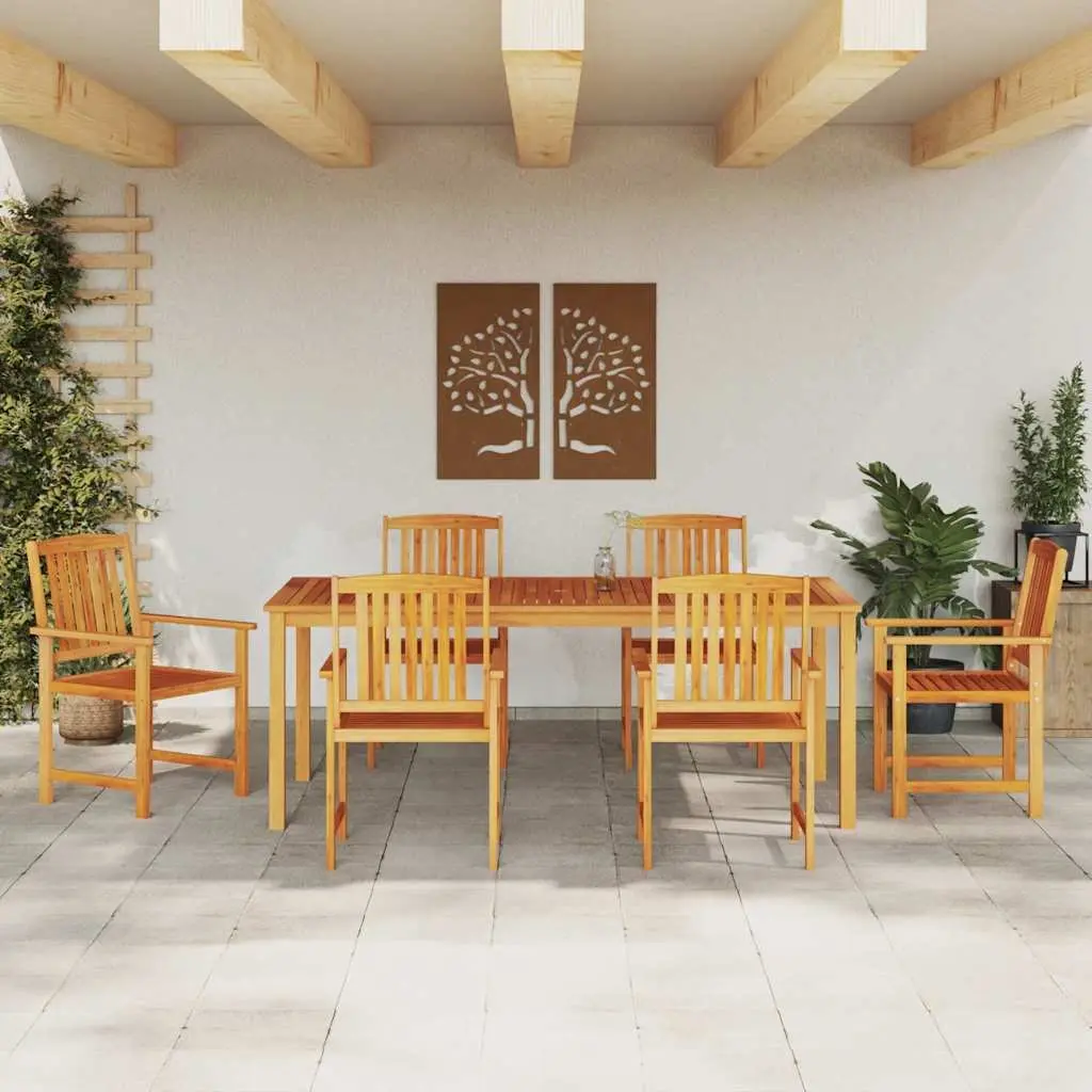 Garden Dining Set 7pc Brown Solid Acacia Wood Outdoor Furniture Table Chairs