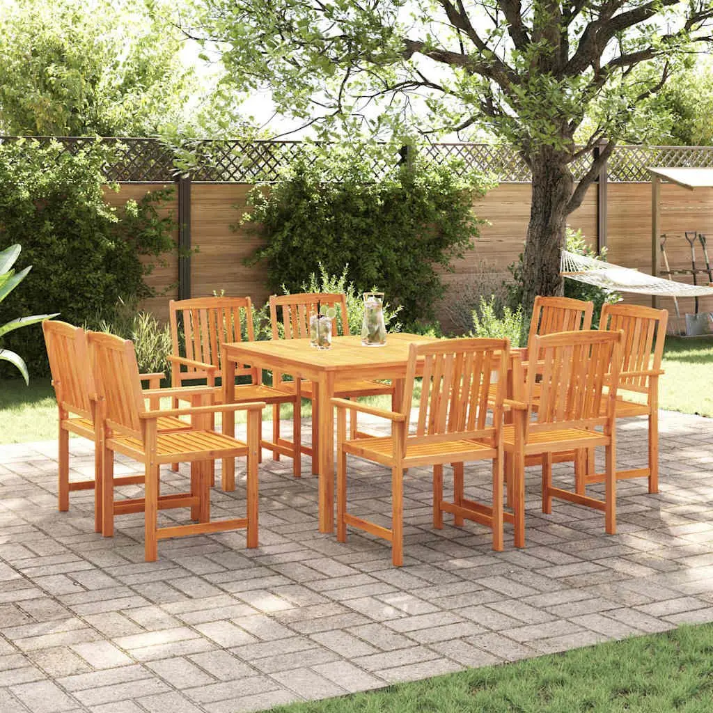Garden Dining Set 9 Piece Outdoor Furniture Brown Solid Acacia Wood Patio