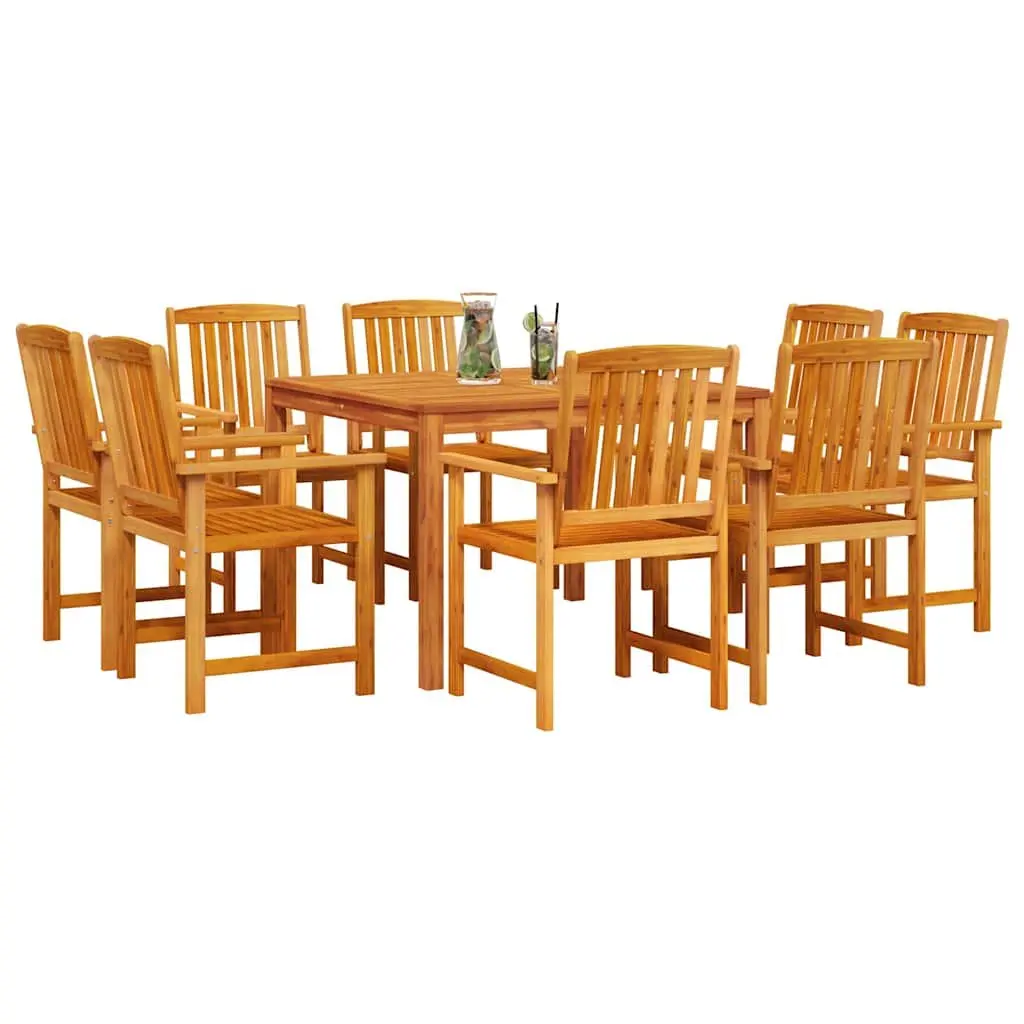 Garden Dining Set 9 Piece Outdoor Furniture Brown Solid Acacia Wood Patio