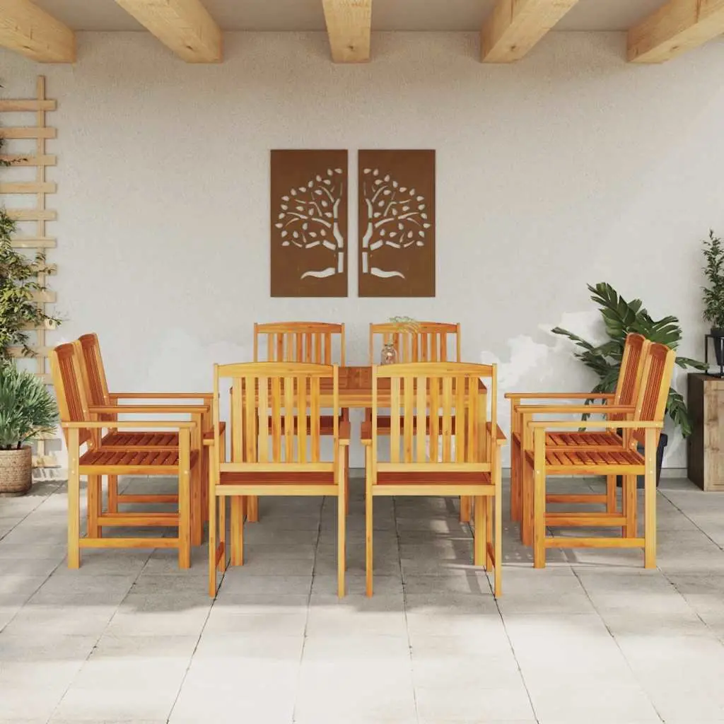 Garden Dining Set 9 Piece Outdoor Furniture Brown Solid Acacia Wood Patio