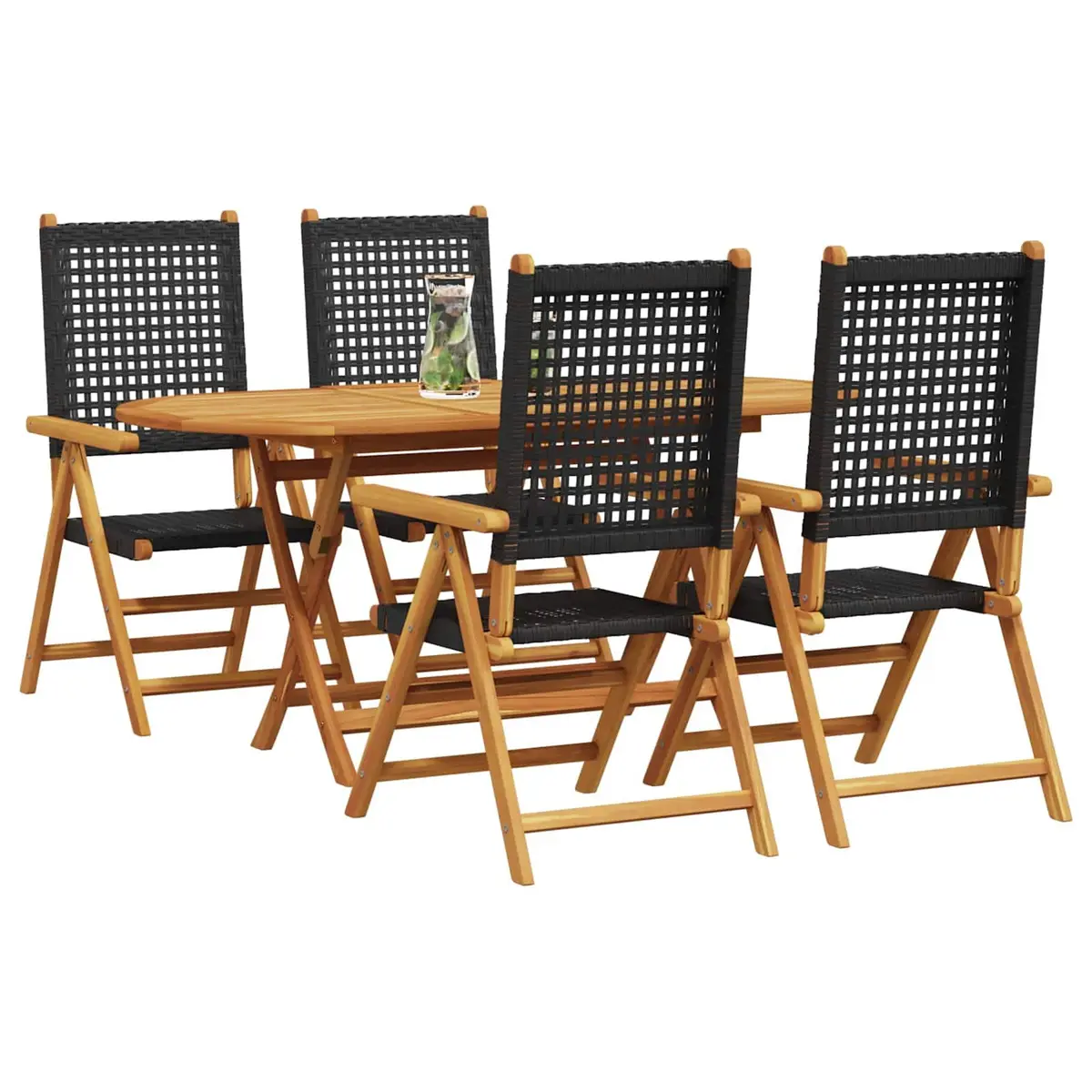 Garden Dining Set 5 Piece Folding Outdoor Furniture Black Acacia Wood Patio