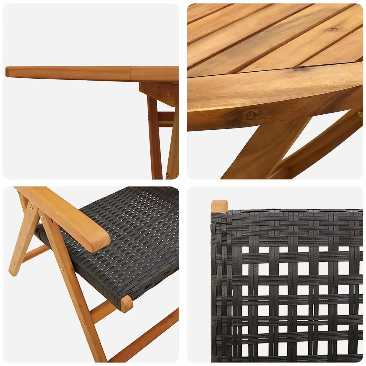 Garden Dining Set 5 Piece Folding Outdoor Furniture Black Acacia Wood Patio