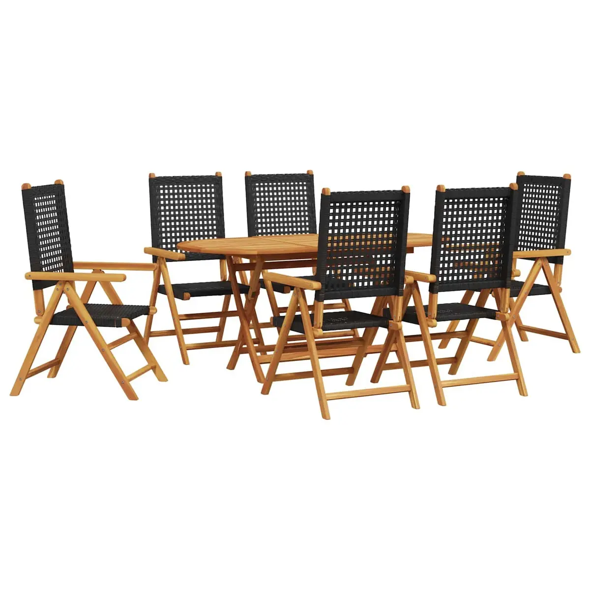 Garden Dining Set 7 Piece Folding Outdoor Furniture Black Acacia Wood Patio