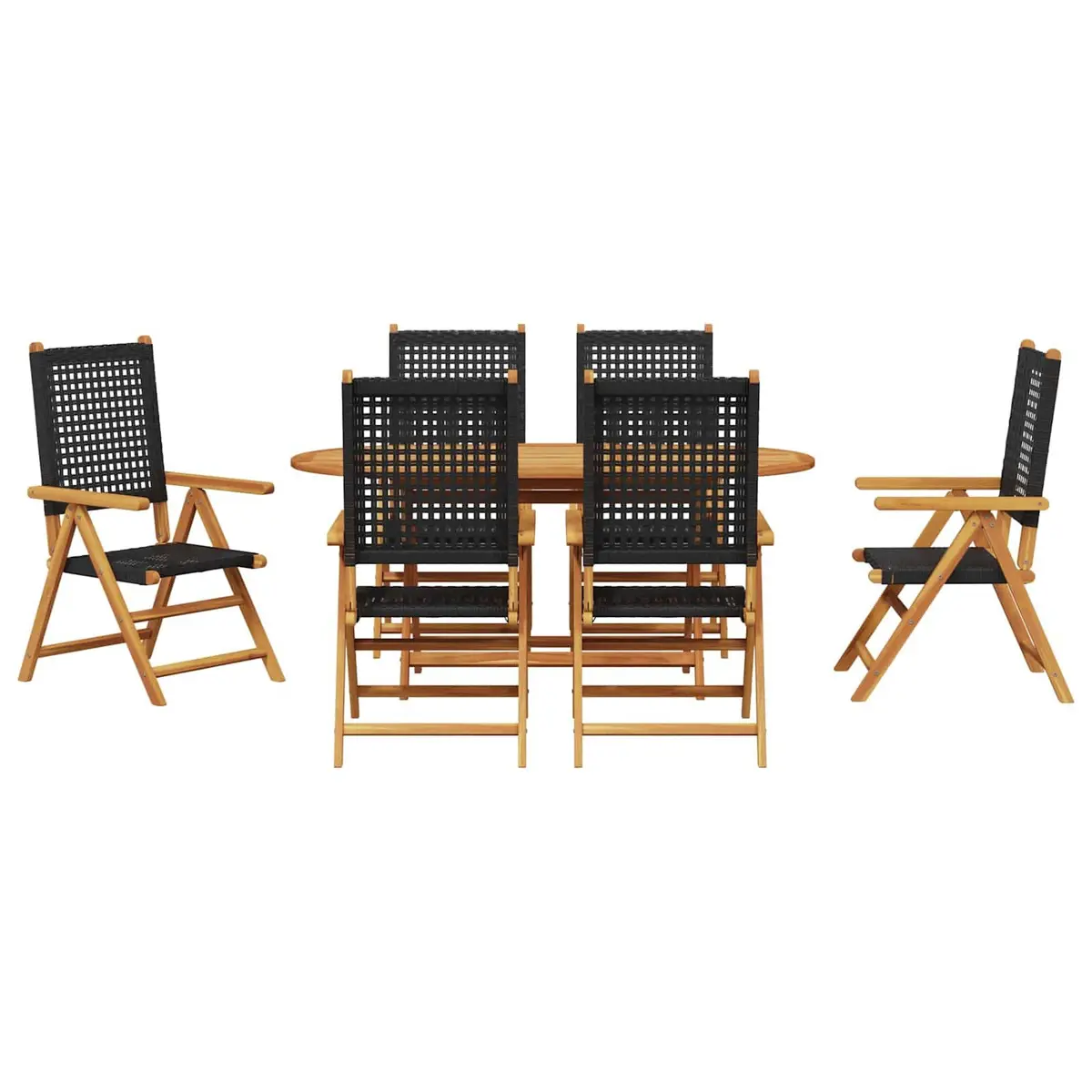Garden Dining Set 7 Piece Folding Outdoor Furniture Black Acacia Wood Patio
