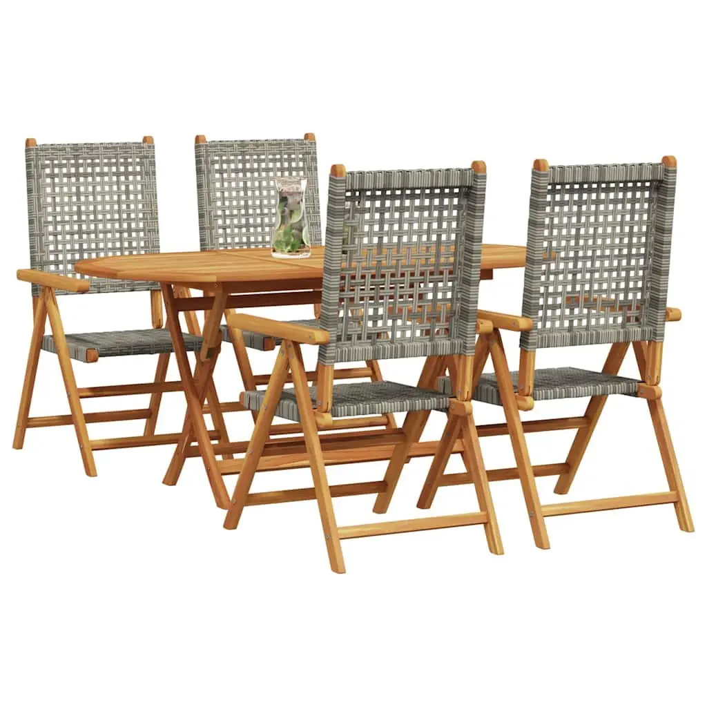 Garden Dining Set Folding 5 Piece Outdoor Furniture Acacia Wood Grey