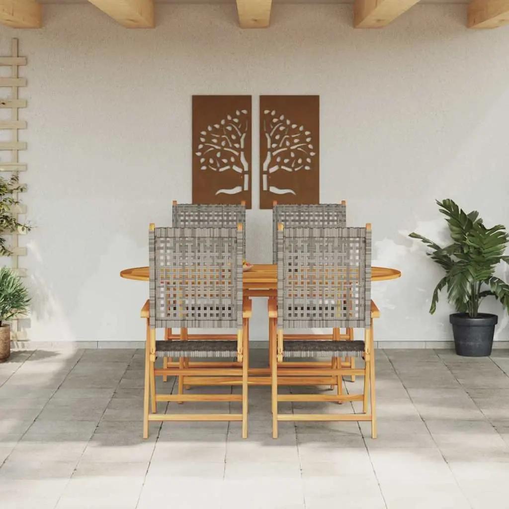 Garden Dining Set Folding 5 Piece Outdoor Furniture Acacia Wood Grey