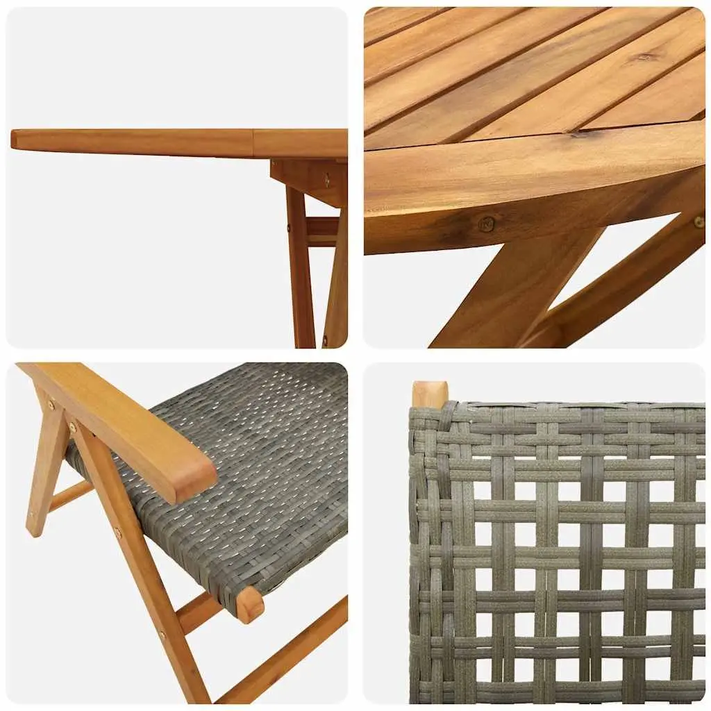 Garden Dining Set Folding 5 Piece Outdoor Furniture Acacia Wood Grey