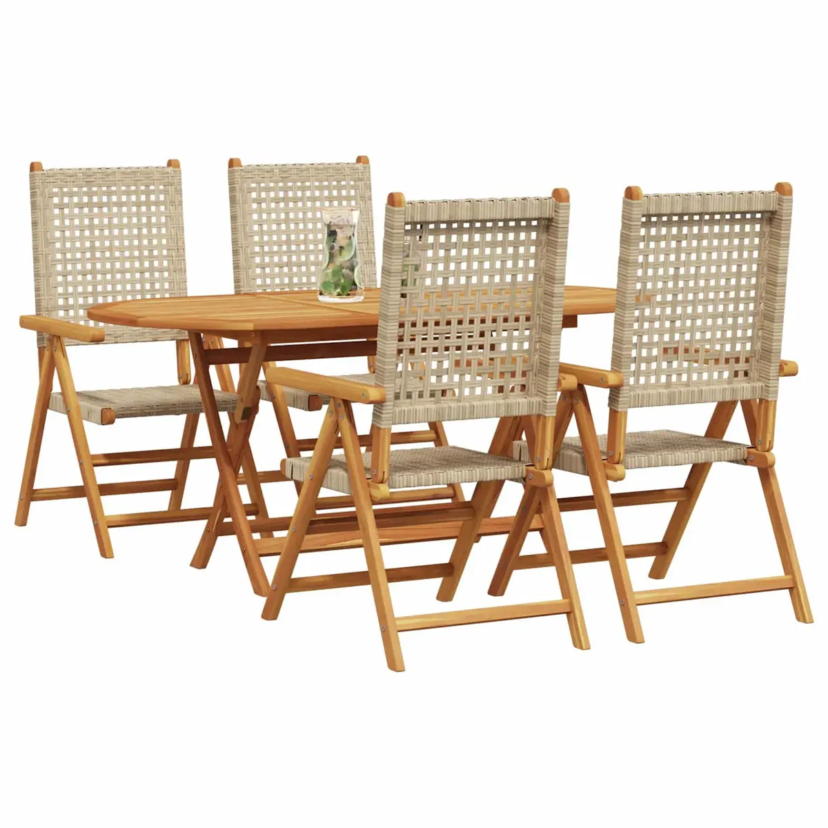 Garden Dining Set Folding 5 Pieces Outdoor Furniture Beige Acacia Wood Patio