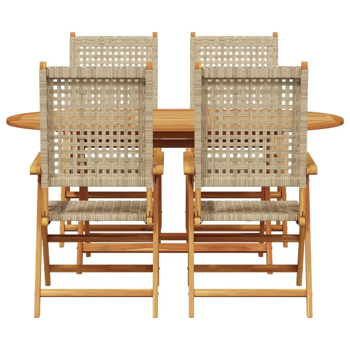 Garden Dining Set Folding 5 Pieces Outdoor Furniture Beige Acacia Wood Patio