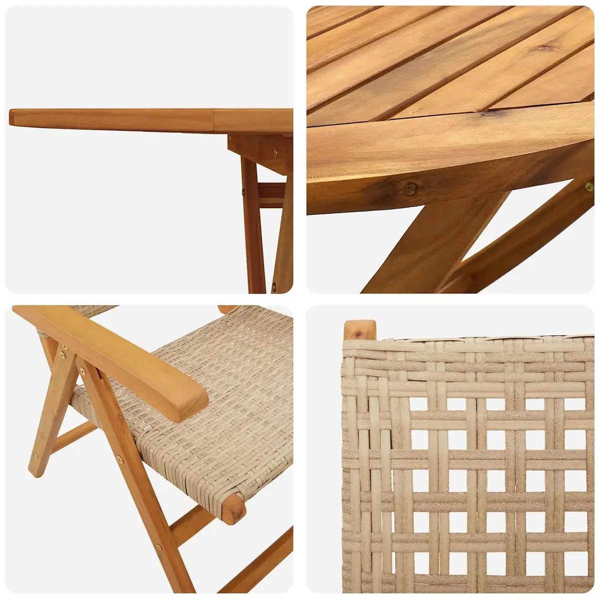 Garden Dining Set Folding 5 Pieces Outdoor Furniture Beige Acacia Wood Patio