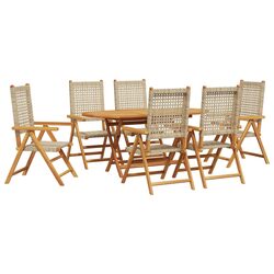 Compact 7-Piece Folding Garden Dining Set in Beige