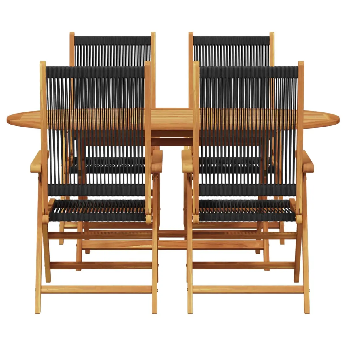 Outdoor Garden Dining Set Folding 5 Piece Black Acacia Wood Patio Furniture