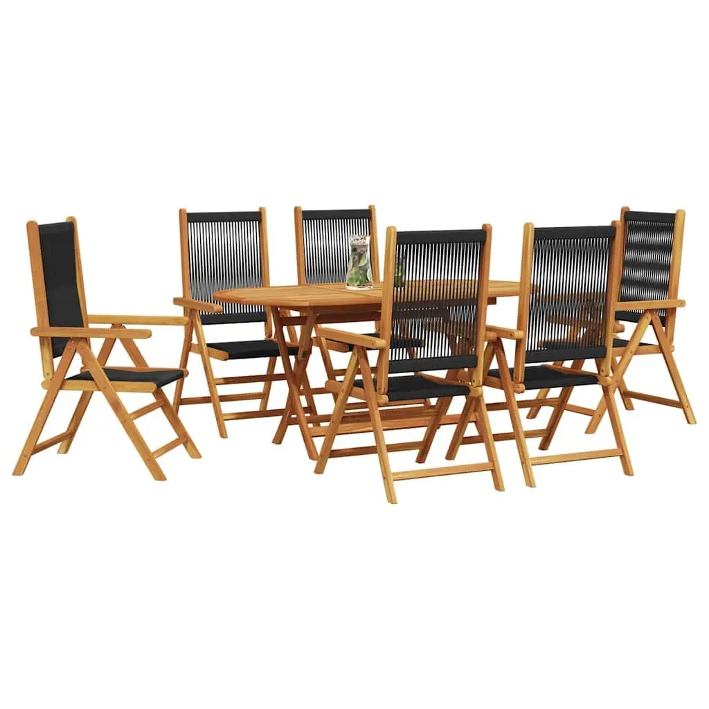Garden Dining Set Black 7 Piece Folding Acacia Wood Outdoor Patio Furniture