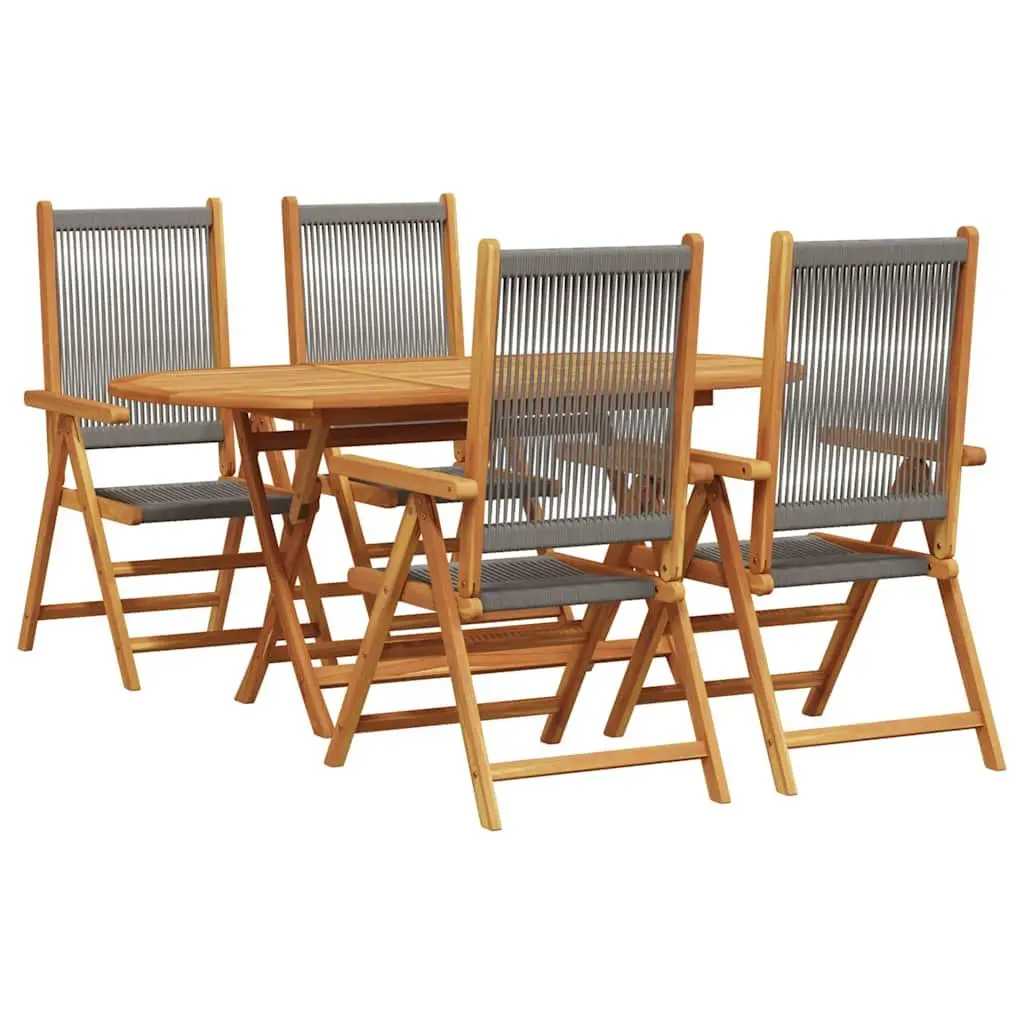 Garden Dining Set Grey 5 Piece Folding Outdoor Patio Furniture Table Chairs