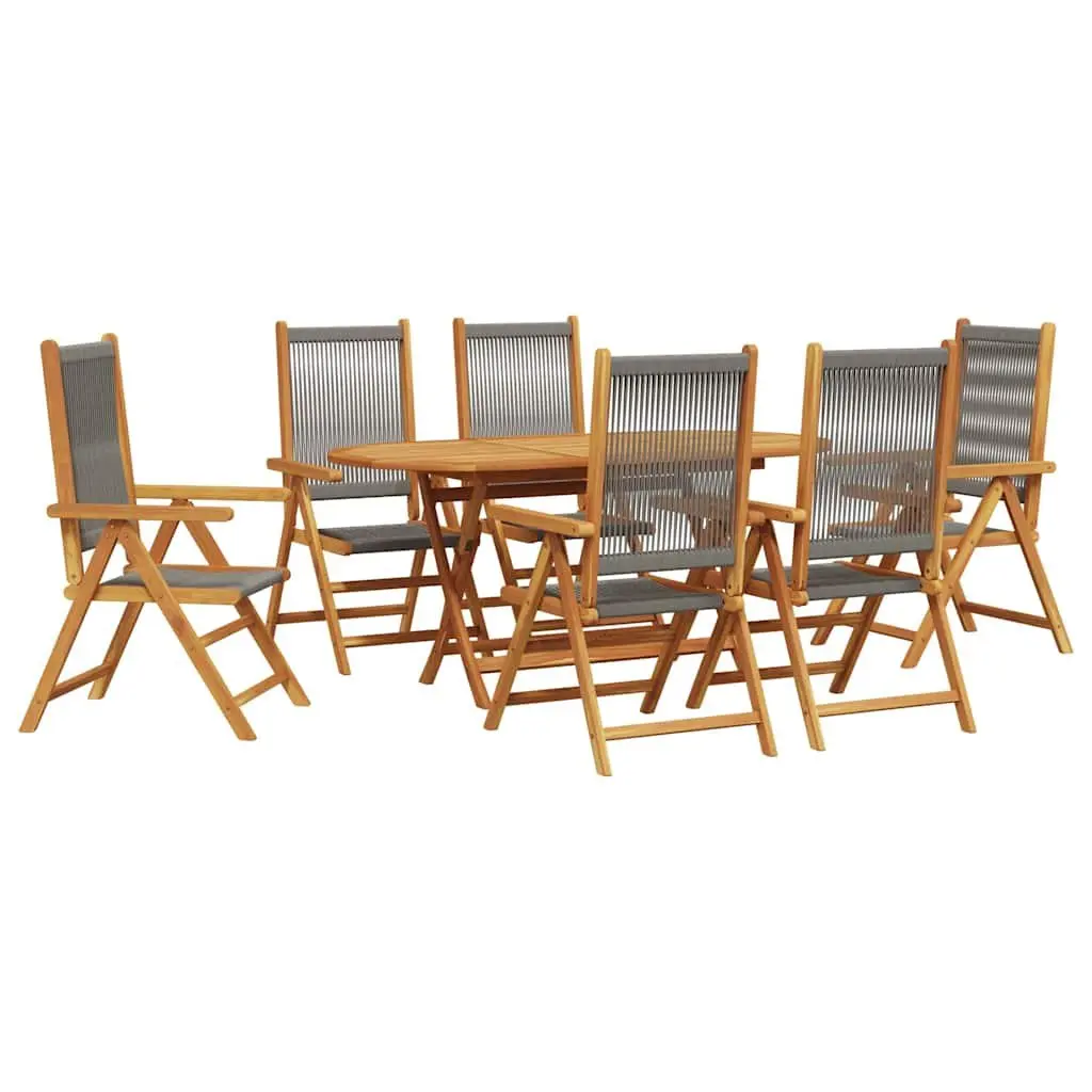 Garden Dining Set Grey 7 Piece Folding Outdoor Furniture Acacia Wood