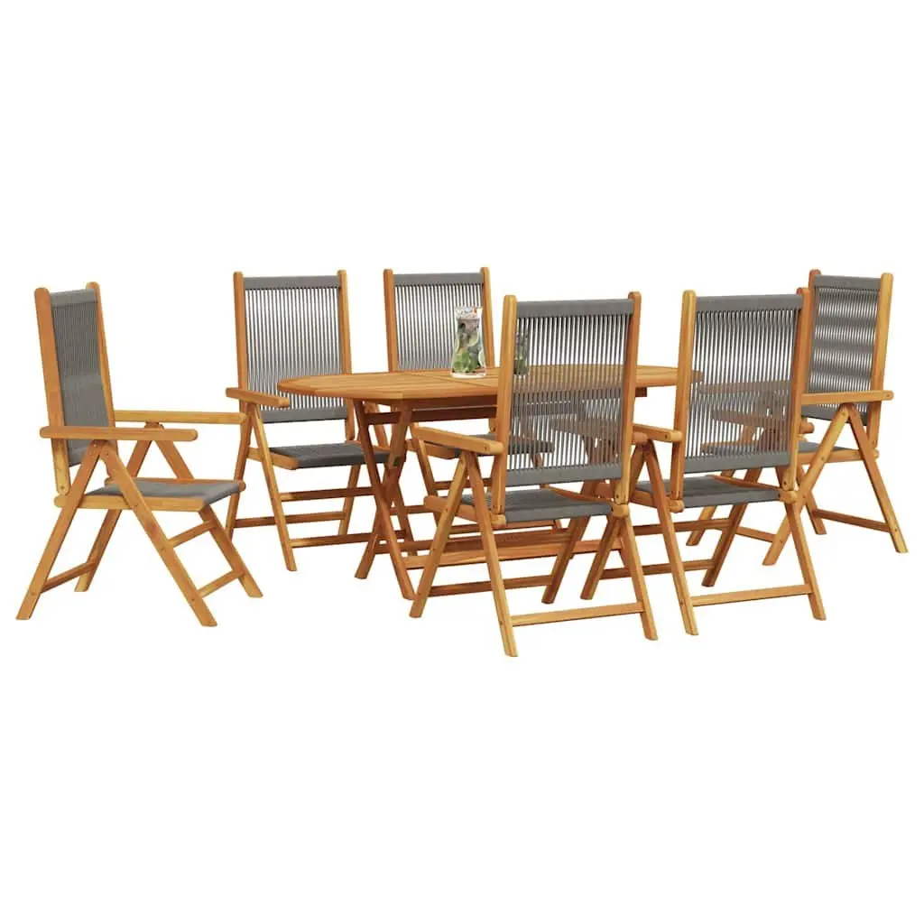 Garden Dining Set Grey 7 Piece Folding Outdoor Furniture Acacia Wood