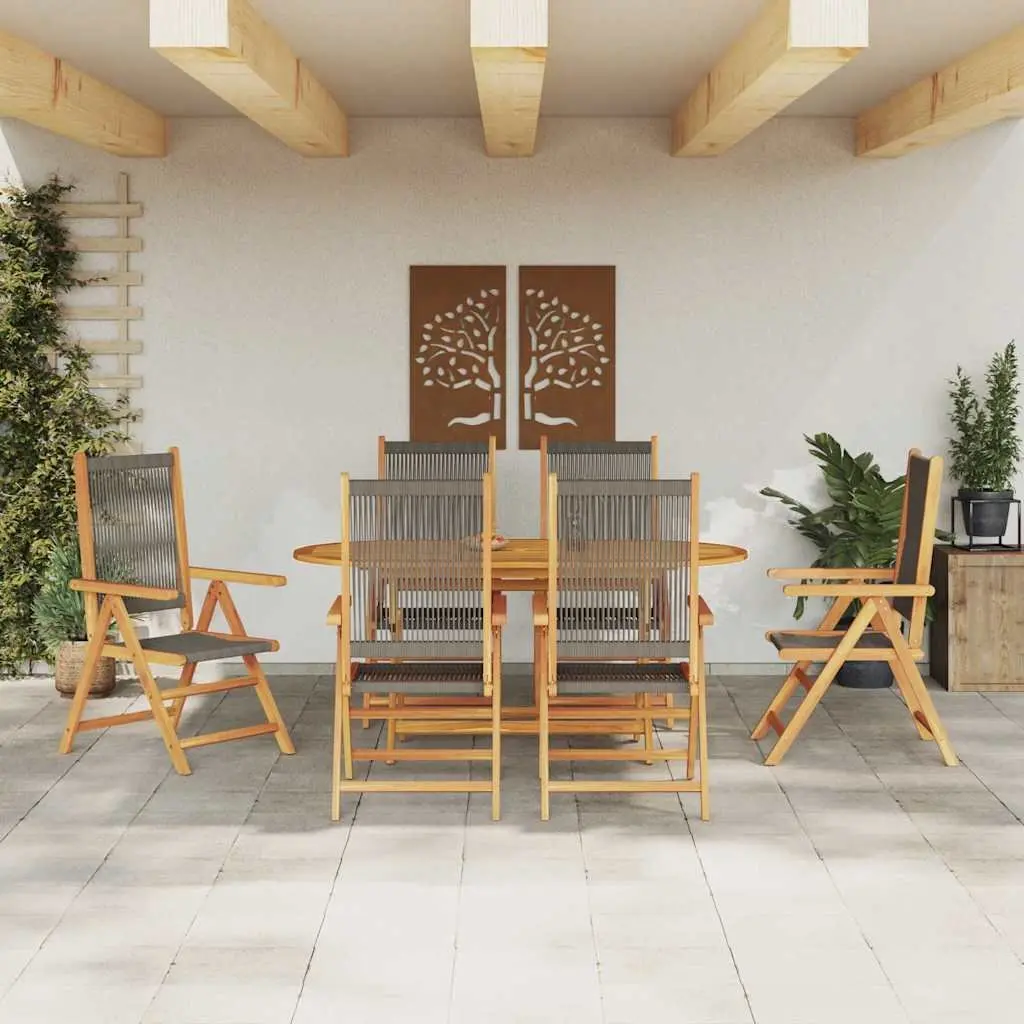 Garden Dining Set Grey 7 Piece Folding Outdoor Furniture Acacia Wood
