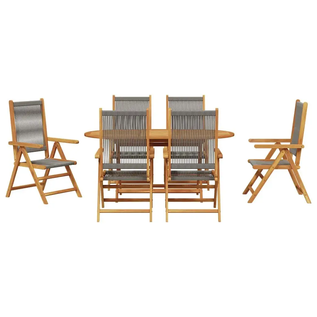 Garden Dining Set Grey 7 Piece Folding Outdoor Furniture Acacia Wood