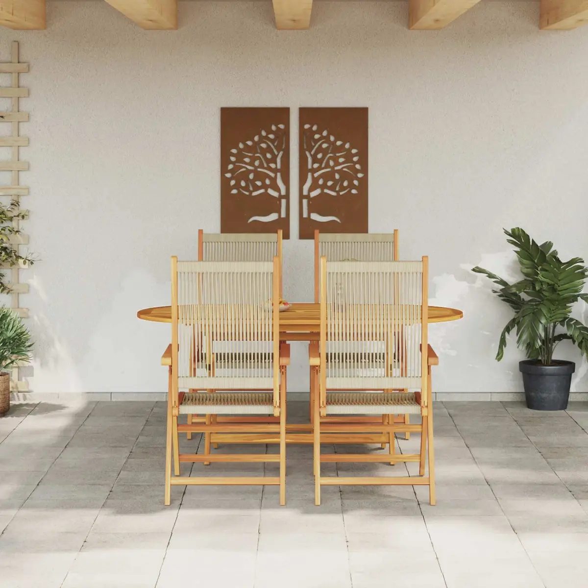5-Piece Folding Garden Dining Set in Solid Acacia Wood