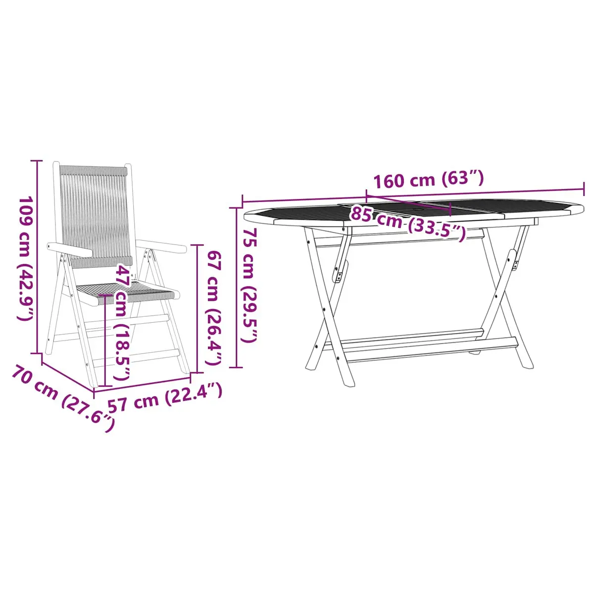 5-Piece Folding Garden Dining Set in Solid Acacia Wood