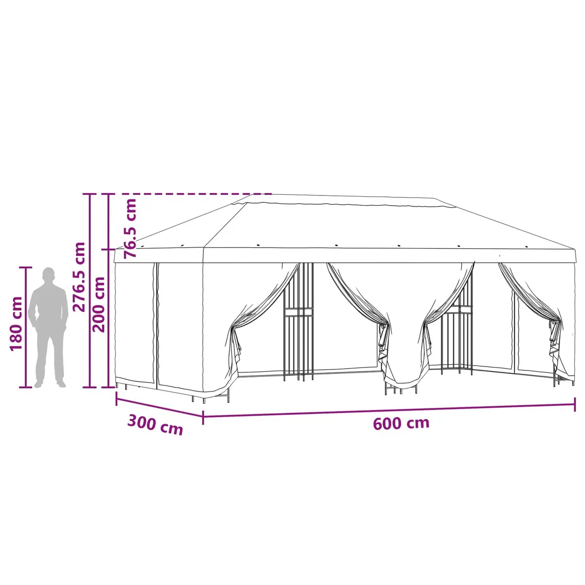 Gazebo Cream 6 x 3 m Outdoor Garden Canopy with Mesh Sidewalls for Ventilation and Privacy