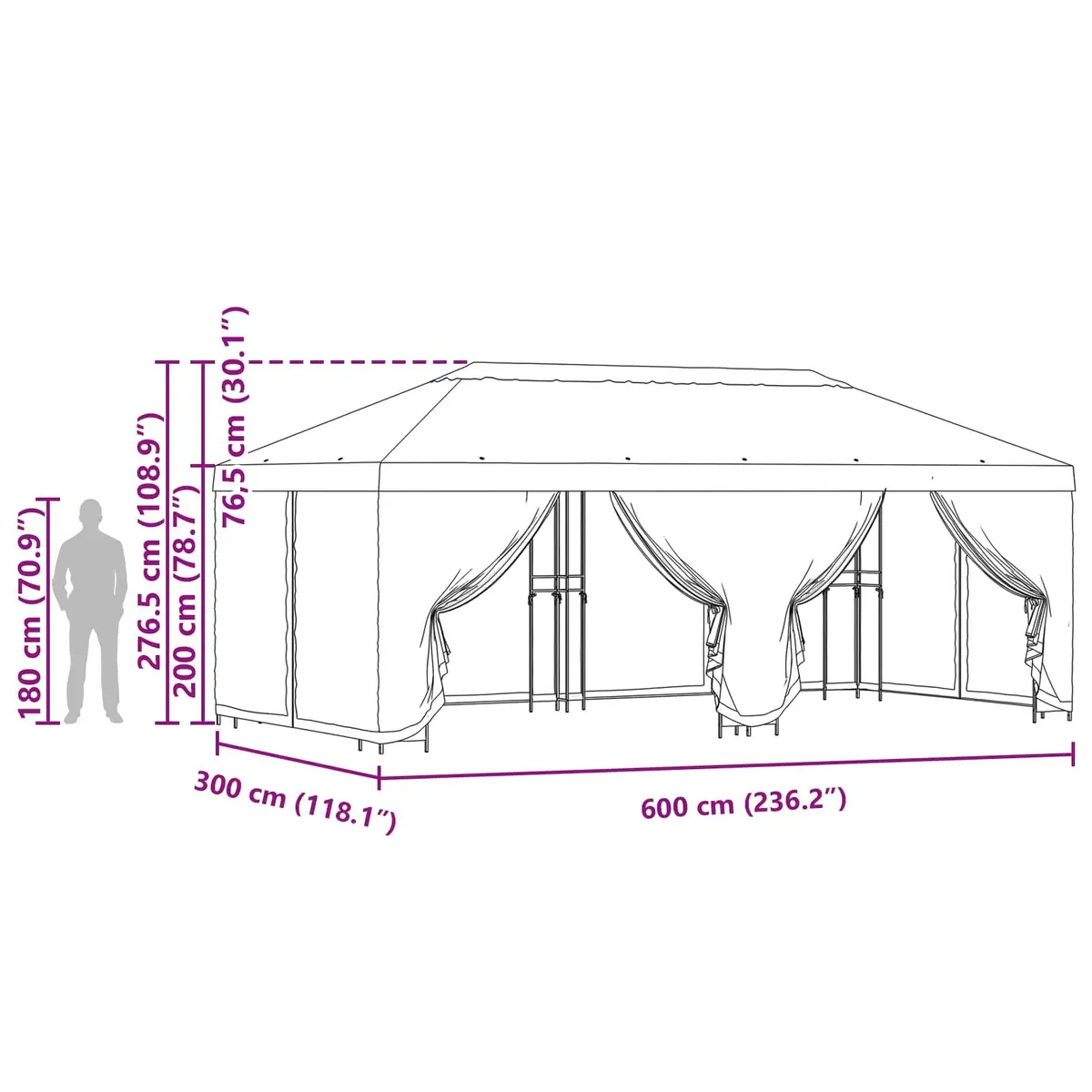 Garden Gazebo Anthracite 6x3m Outdoor Canopy Mesh Sidewalls Spacious Layout