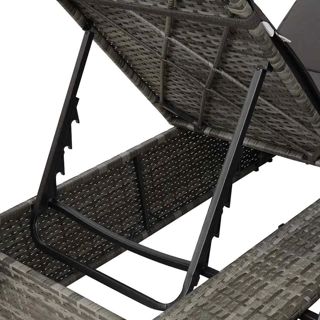 Double Sun Lounger Grey Outdoor Garden Furniture Adjustable Backrest Roof with Side Curtains