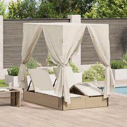 Compact Double Sun Lounger with Shade Curtains