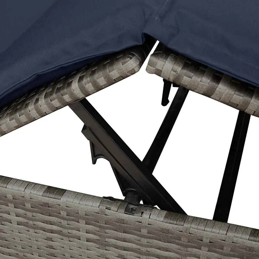 Double Sun Lounger Grey Poly Rattan Outdoor Day Bed with Canopy Roof and Curtains