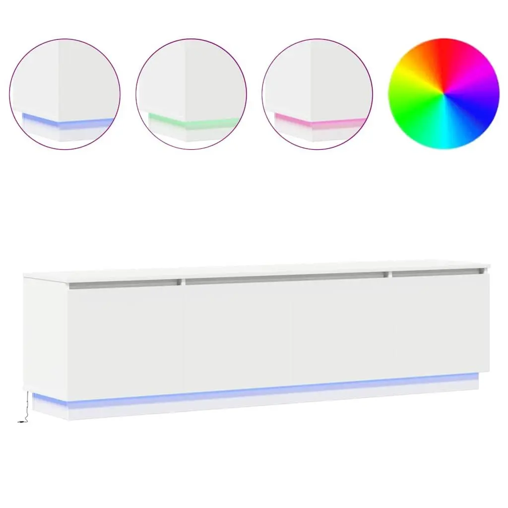 White TV Cabinet Modern LED Storage Unit 180x38x49cm Engineered Wood Lounge