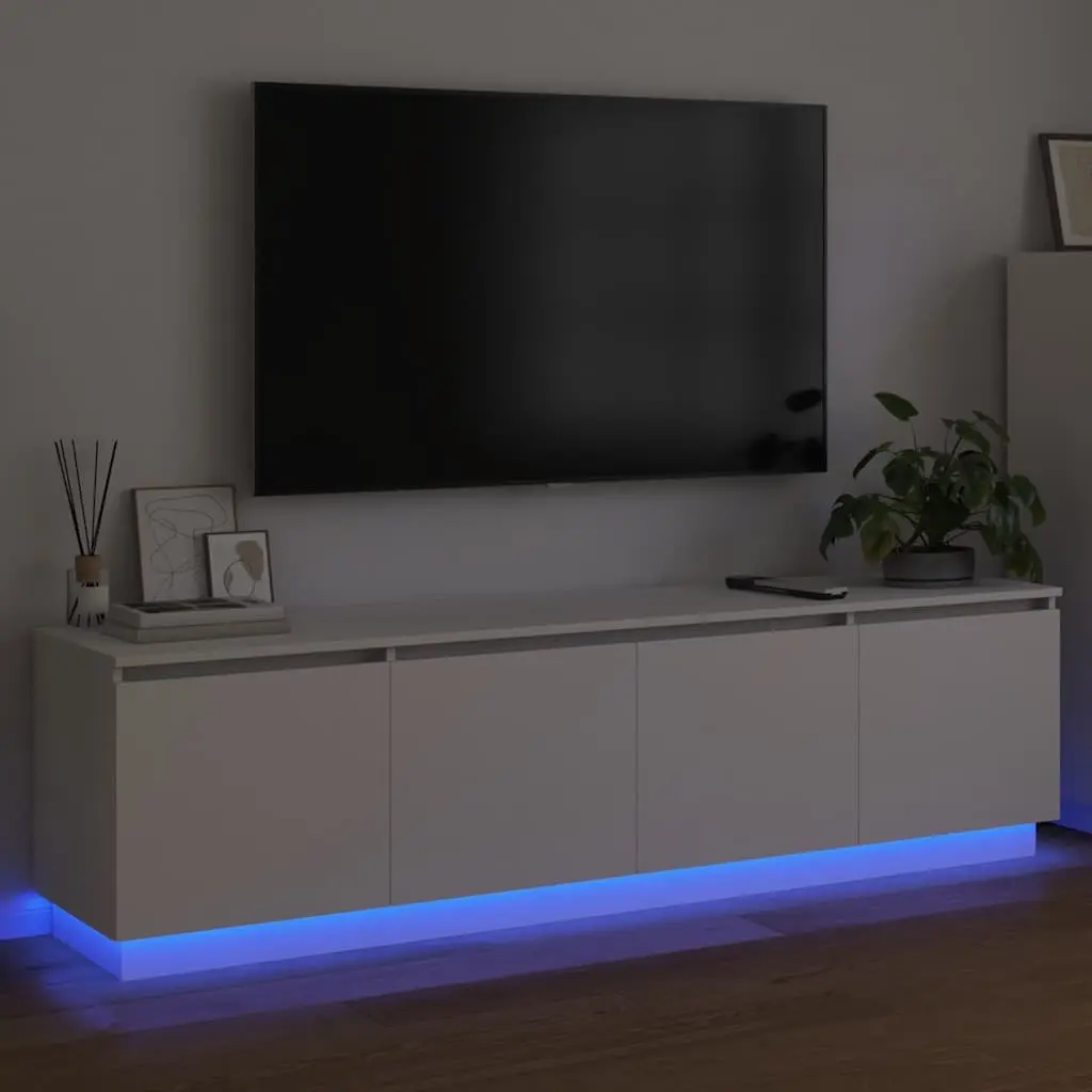 White TV Cabinet Modern LED Storage Unit 180x38x49cm Engineered Wood Lounge