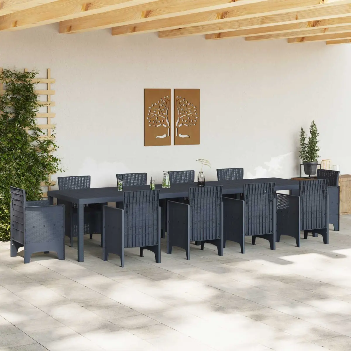 Garden Dining Table Anthracite Poly Rattan Outdoor Furniture Rectangular Large