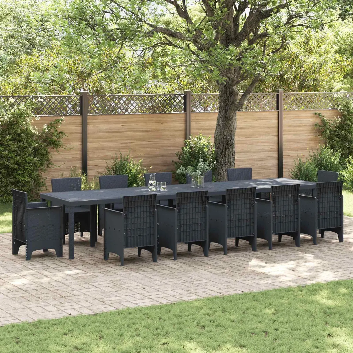 Garden Table Anthracite Poly Rattan Outdoor Dining Rectangular 400x100x73cm