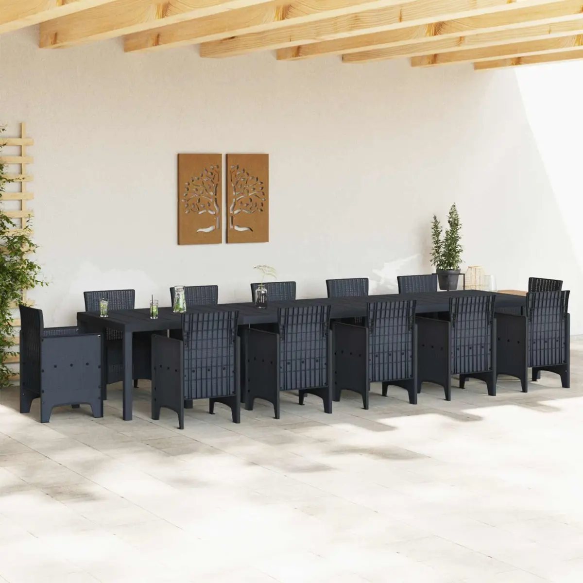 Garden Table Anthracite Poly Rattan Outdoor Dining Rectangular 400x100x73cm