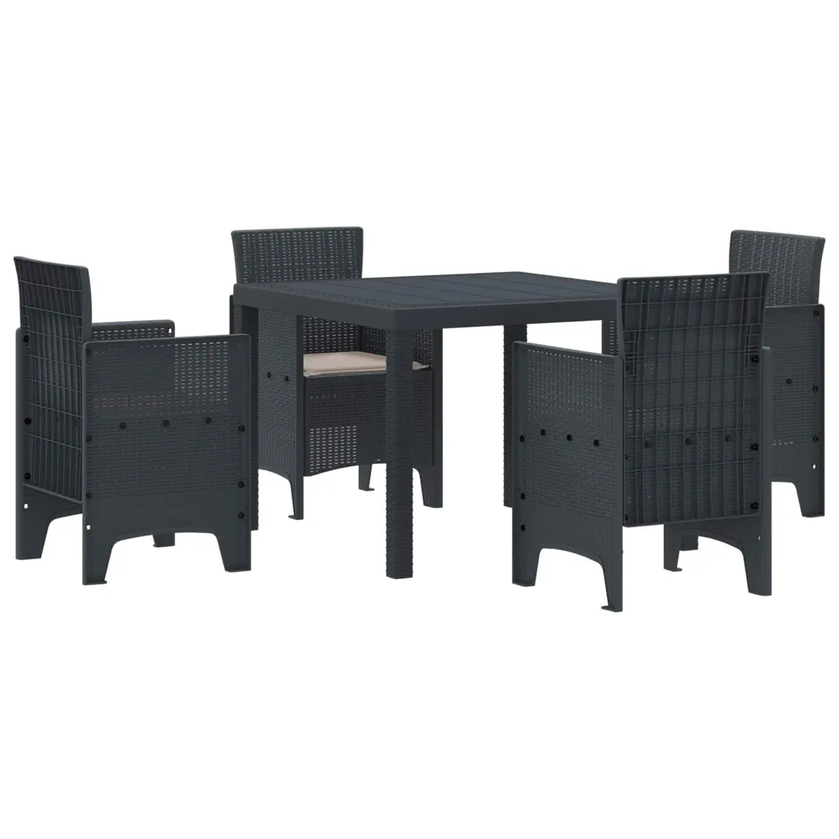 Garden Dining Set Anthracite 5 Piece Outdoor Patio Table Chairs Cushions Poly Rattan