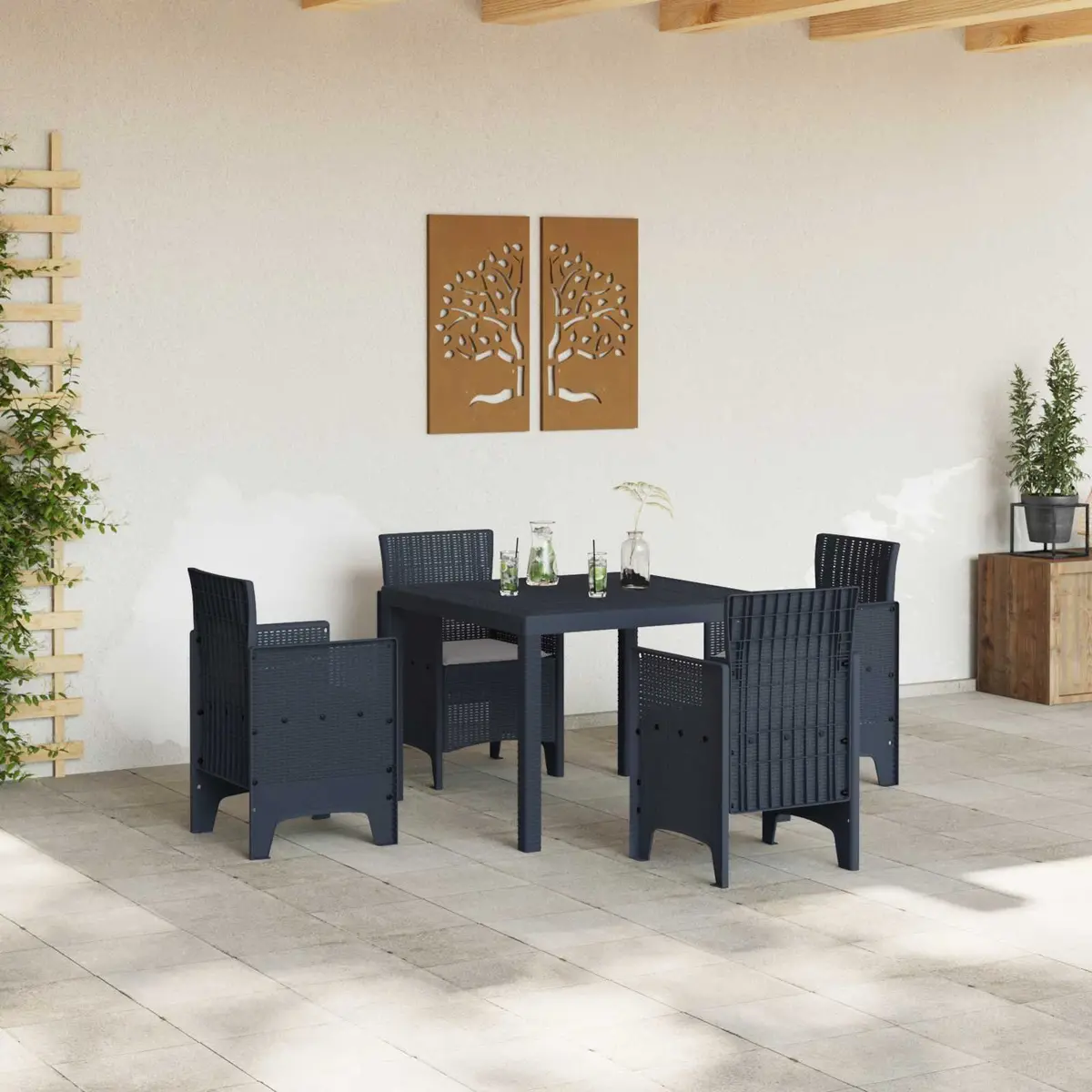 Garden Dining Set 5 pcs Anthracite Outdoor Patio Table Chairs Cushions
