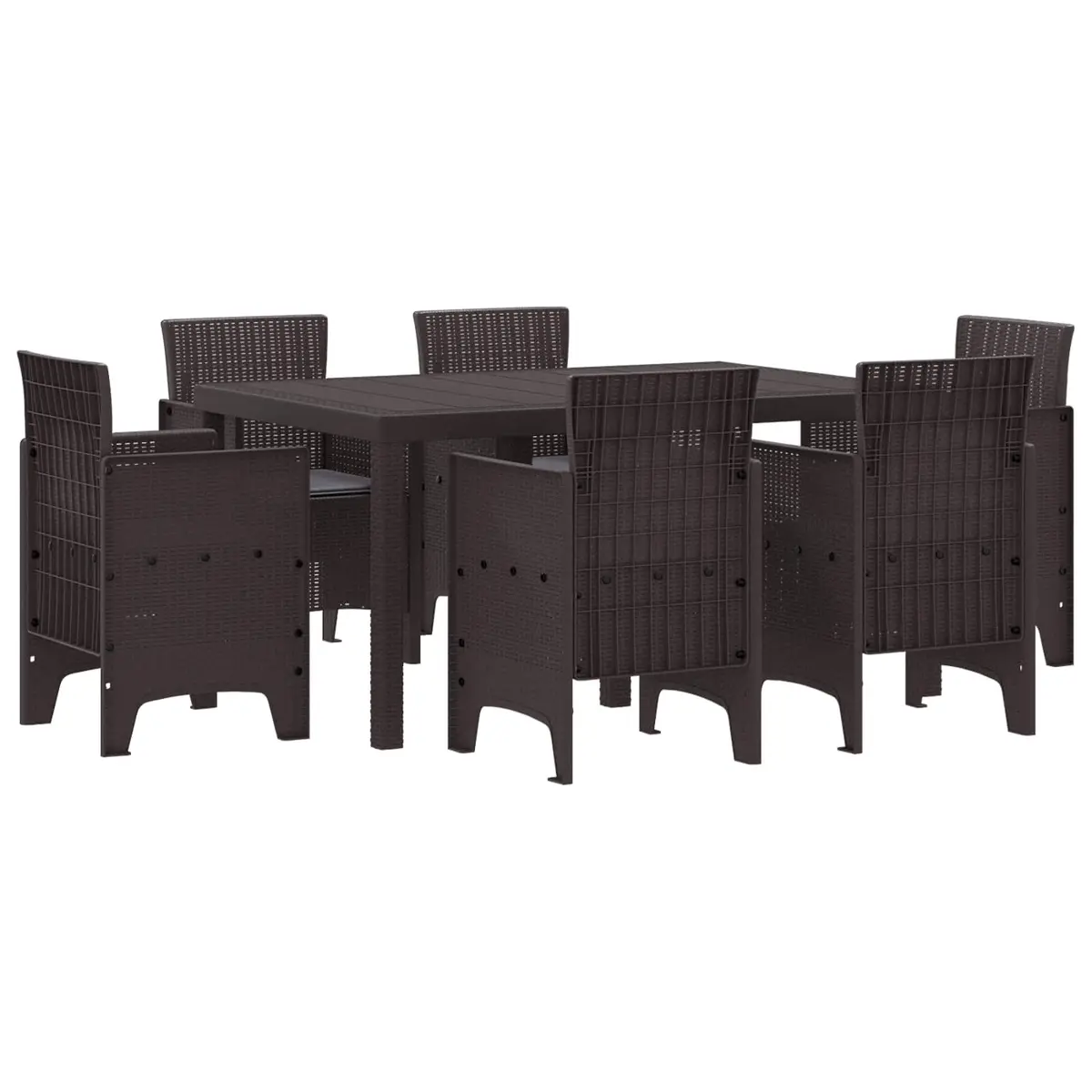 Garden Dining Set 7 pcs Brown Poly Rattan Outdoor Furniture Table Chairs