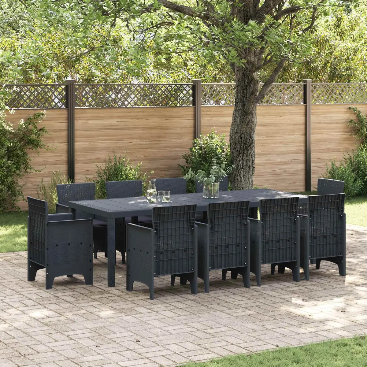 Garden Dining Set Anthracite 11 Pieces Modern Poly Rattan Outdoor Furniture