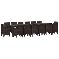 Compact 15 Piece Brown Poly Rattan Dining Set