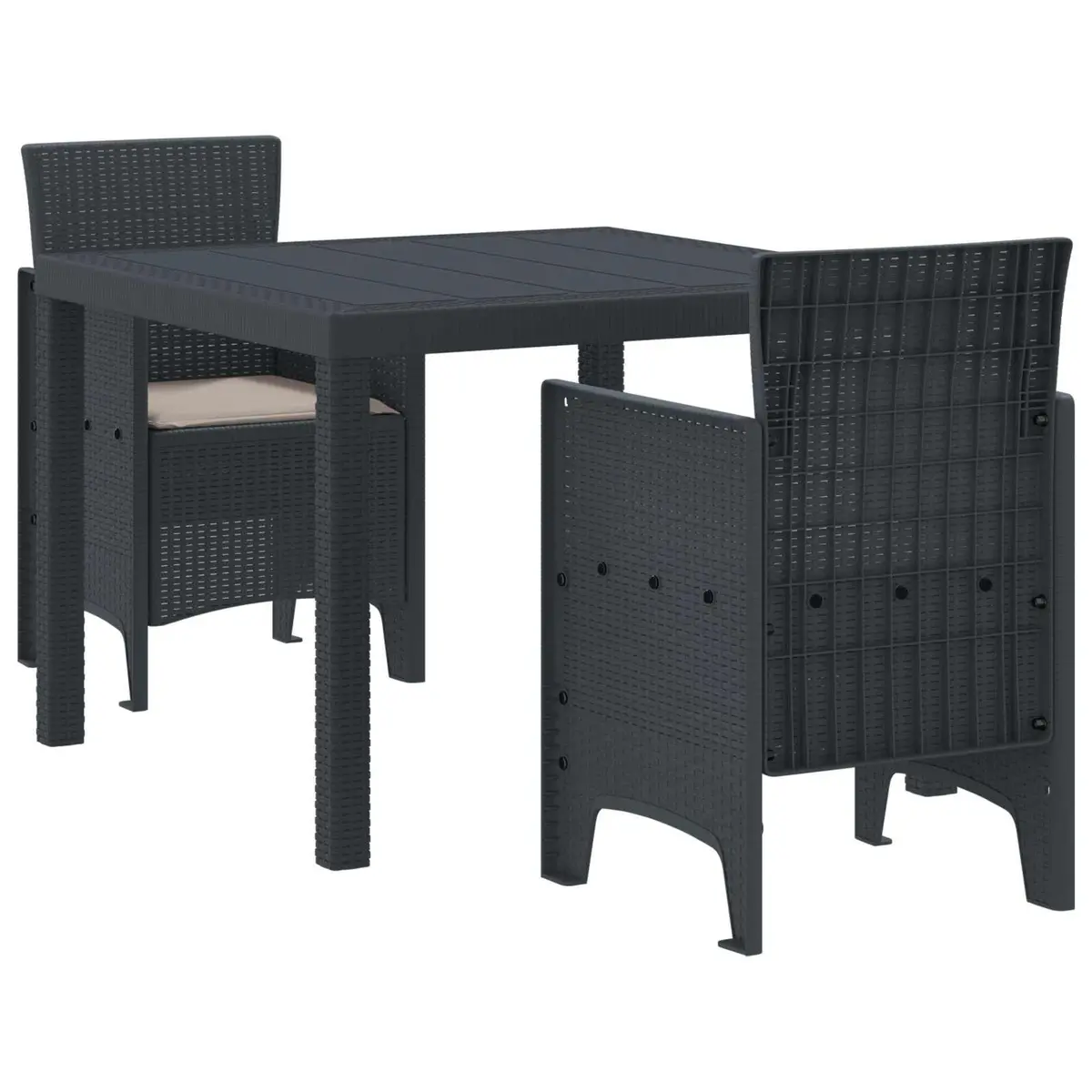 Garden Dining Set 3pcs Anthracite Outdoor Patio Table Chairs Backyard Furniture