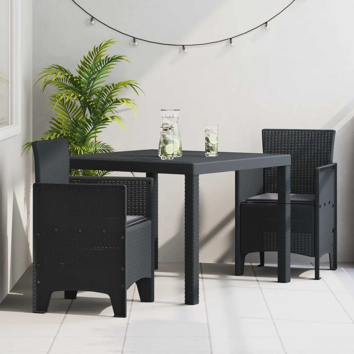 Garden Dining Set 3 pcs Anthracite Outdoor Patio Table Chairs Set