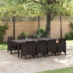 Garden Dining Set 9 Piece Brown Outdoor Furniture Poly Rattan Table Chair